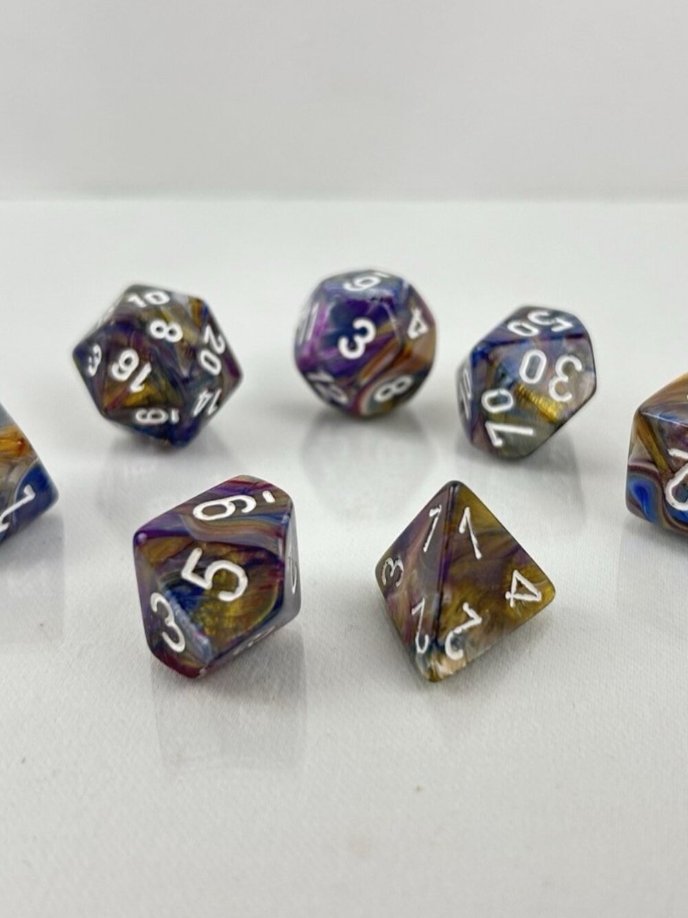 DND Polyhedral Dice Purple Blue & Gold 7pc Set For Role Playing Games in Case